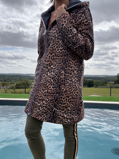 New Lolo - Imperméable réversible long sans garnissage ouate couleur bleu marine/léopard - Curvy