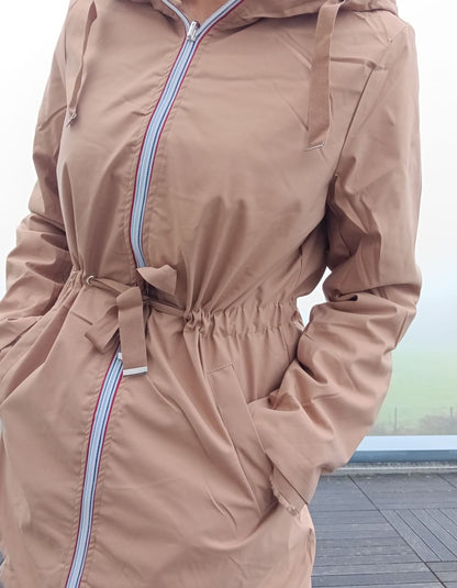 New Lolo - Manteau long CAMEL réversible, imperméable et complètement fourré resserrable à la taille