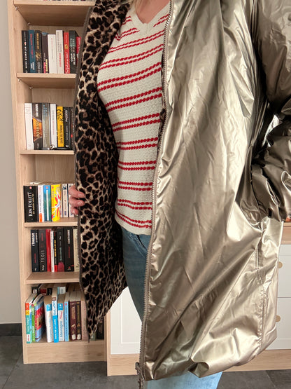 Laura Jo - Imperméable bronze réversible leopard long mi-saison garnissage ouate