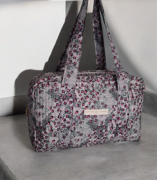 Sac week-end de voyage polochon velours matelassé fleuri animalier