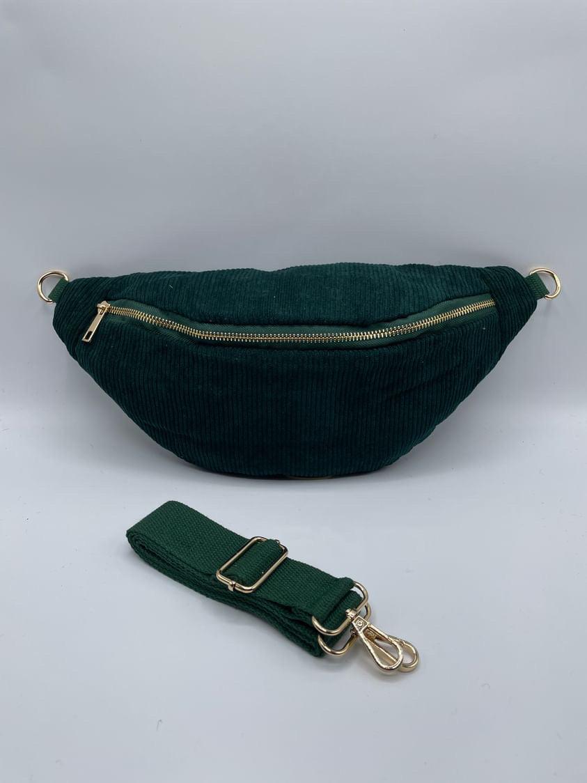 Sac banane velours côtelé couleur vert forêt