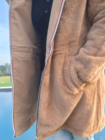 New Lolo - Manteau long camel clair fourré complet réversible imperméable