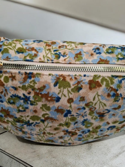 Sac banane velours côtelé très fin fleuri liberty beige avec porte-monnaie assorti
