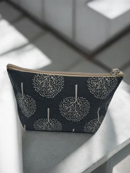 Trousse en coton gris motifs arbres blanc