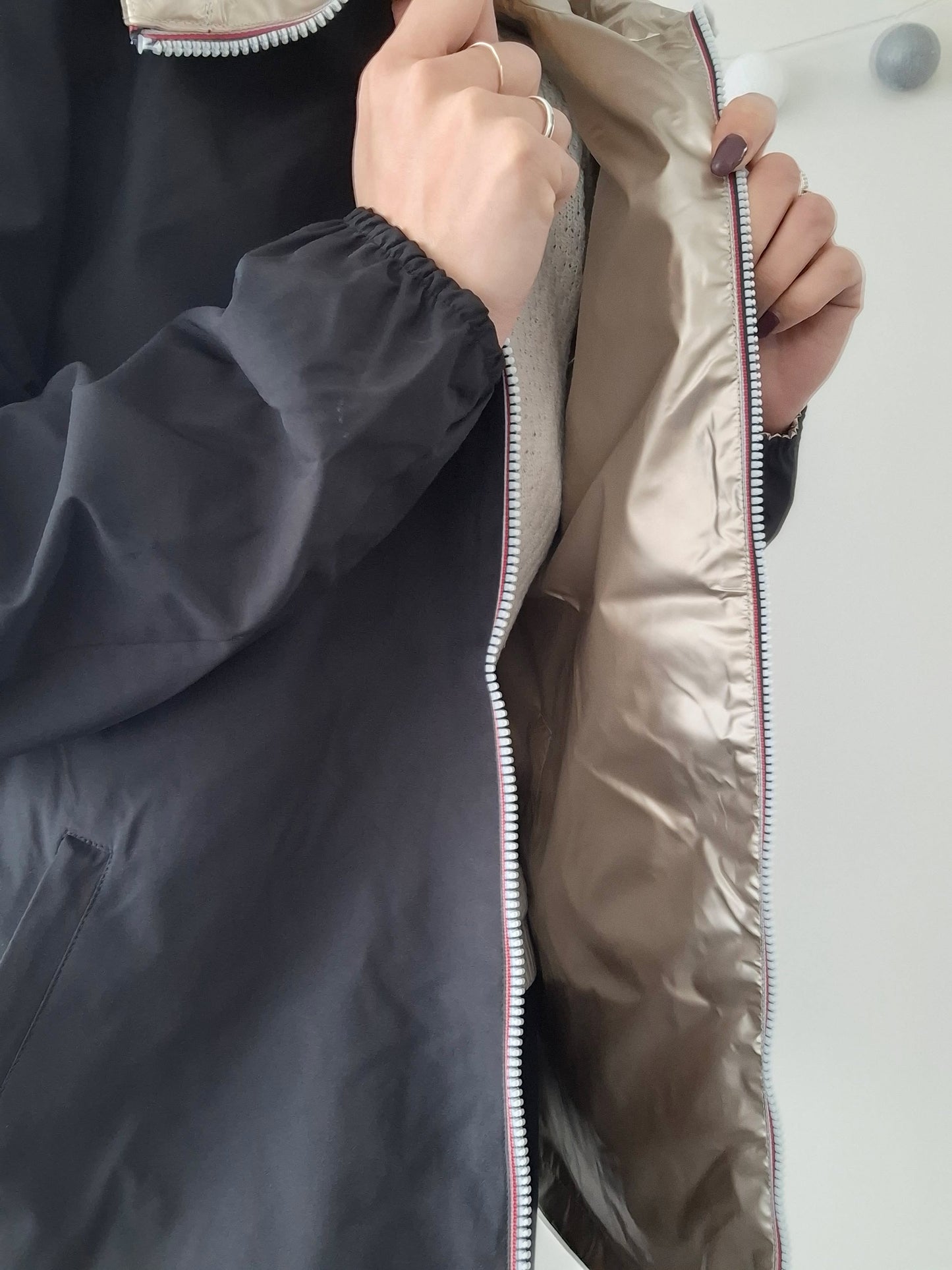 Manteau imperméable réversible mi-long léger Noir/doré