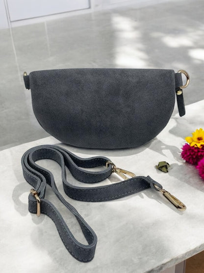 Sac banane cuir velours gris