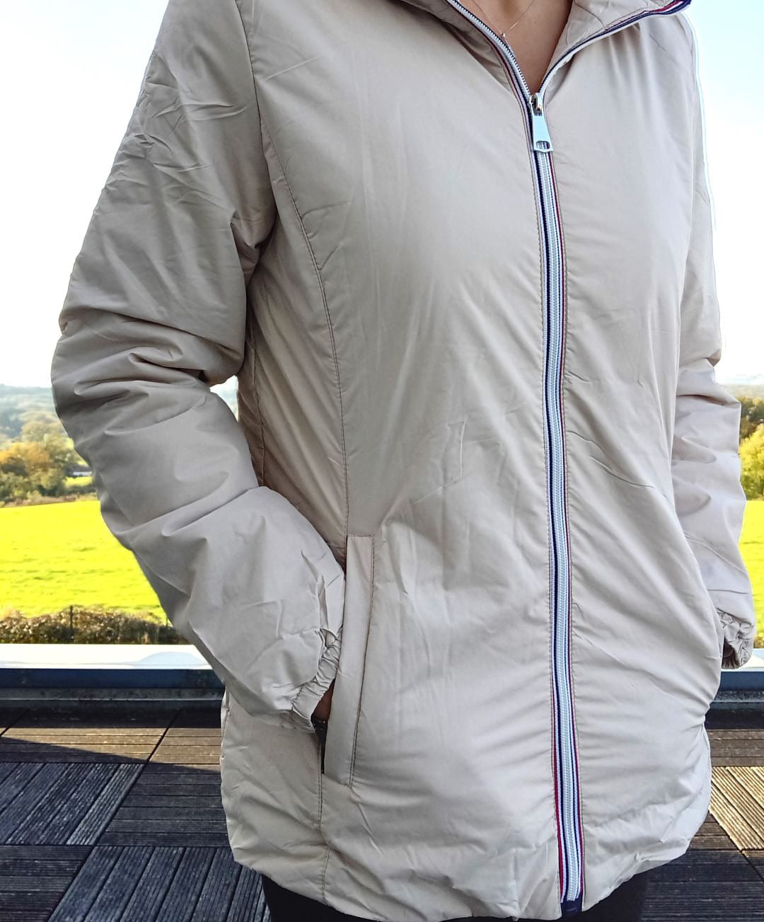 Melya Melody - Manteau court fourré imperméable légerement cintré beige