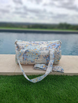 Sac Polochon Tissu Coton Patchwork Floral Bleu & Jaune – Week-End & Voyage