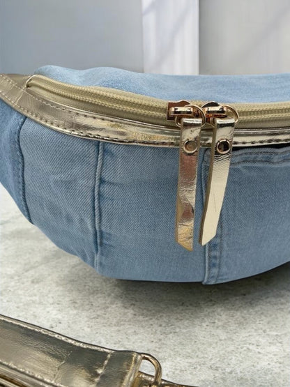 Sac banane tissu jean clair et doré