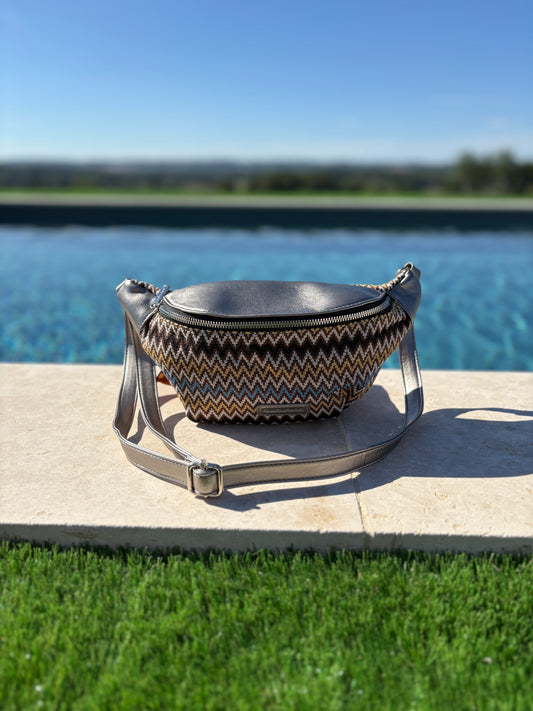 Sac banane simili cuir et tissu argenté