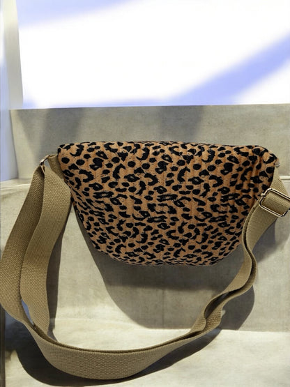 Sac banane en velours côtelé léopard camel noir « La Ptite cachottière »
