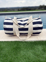 Sac polochon en coton rayé couleur Bleu marine et blanc