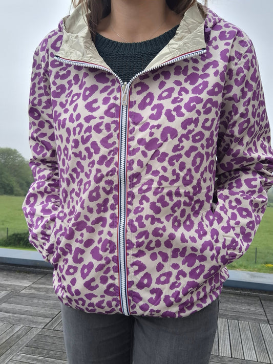 Escandelle - Parka imperméable courte Léopard violet réversible doré
