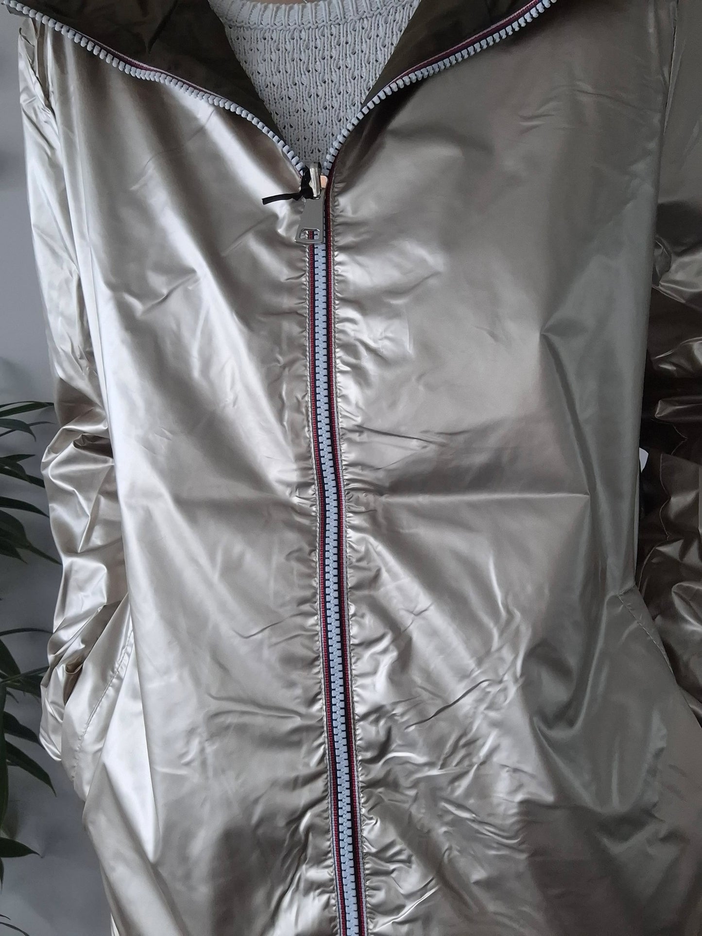 Manteau imperméable réversible mi-long léger Kaki/doré