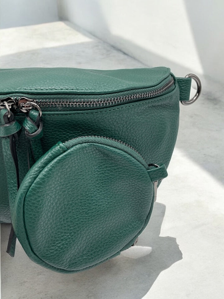 Sac banane XL simili cuir vert forêt avec porte monnaie