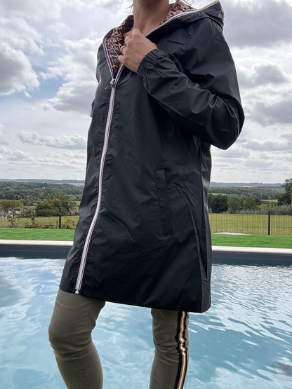 New Lolo - Imperméable réversible long sans garnissage ouate couleur noir/léopard