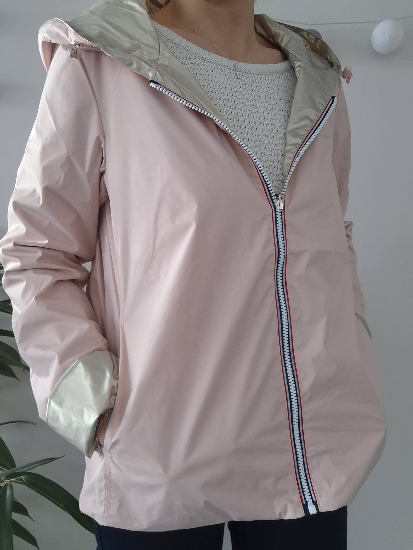 Laura Jo - Imperméable réversible court sans garnissage ouate couleur rose nude/doré