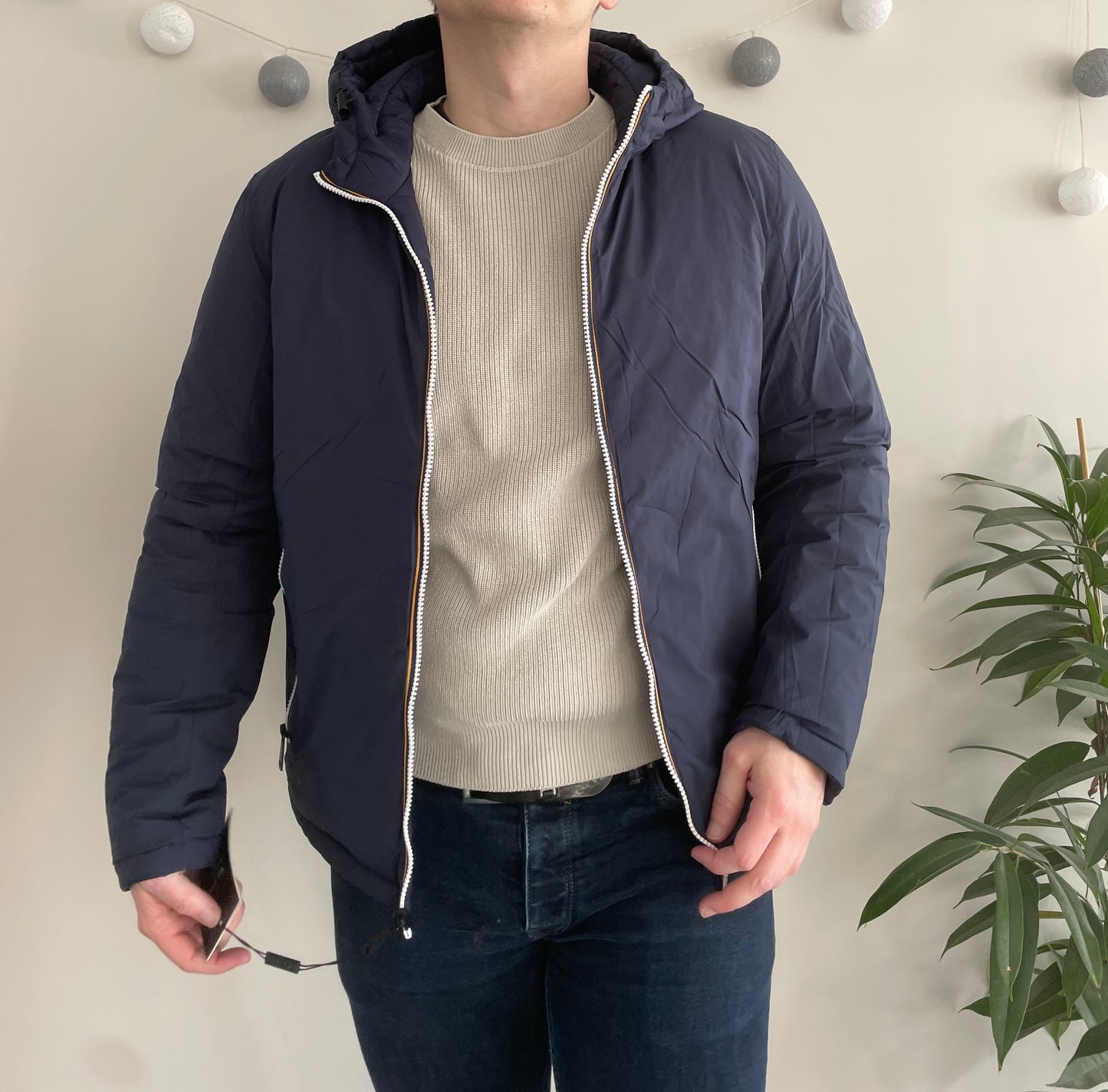 Doudoune à capuche HOMME courte imperméable et réversible matelassé bleu marine