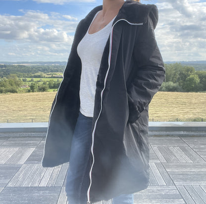 Melya Melody - Manteau long fourré fausse fourrure réversible imperméable noir - Curvy