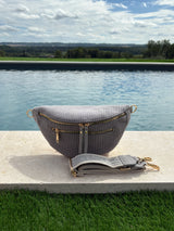 Sac banane velours côtelé 2 poches sangle fantaisie couleur Gris