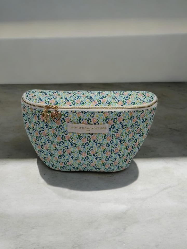 Sac banane en coton liberty fleuri bleu tons rouge « La Ptite cachottière »