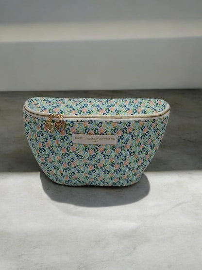 Sac banane en coton liberty fleuri bleu tons rouge « La Ptite cachottière »