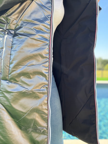 Melya Melody - Imperméable réversible long avec garnissage ouate couleur noir/argenté - Curvy