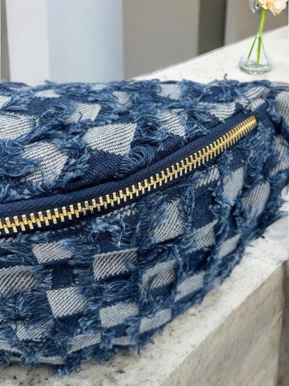 Sac banane en denim carrés bleu foncé