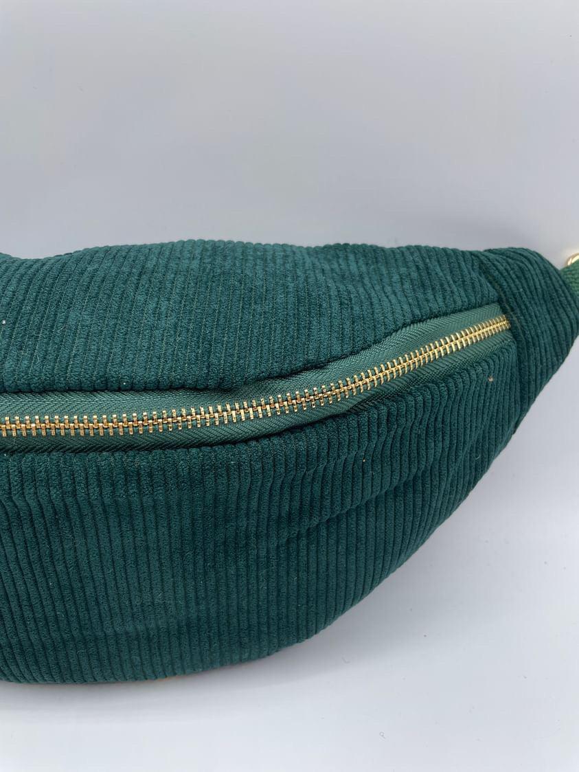 Sac banane velours côtelé couleur vert forêt