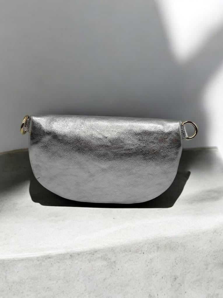 Sac banane cuir argenté irisé petit format