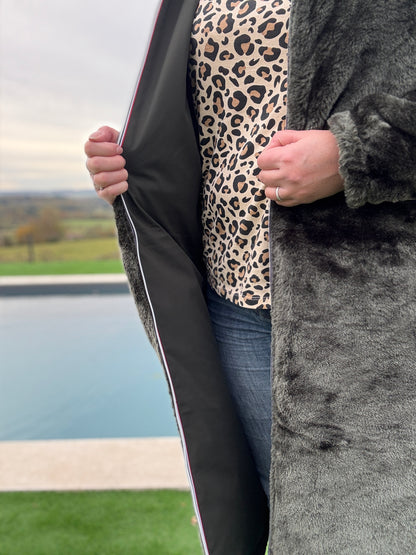 New Lolo - Manteau chaud long hauteur genoux kaki fourré complet réversible imperméable