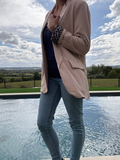 Veste blazer beige avec doublure imprimé léopard