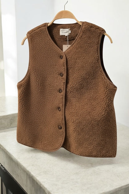 Veste gilet peluche moumoute sans manches marron chocolat