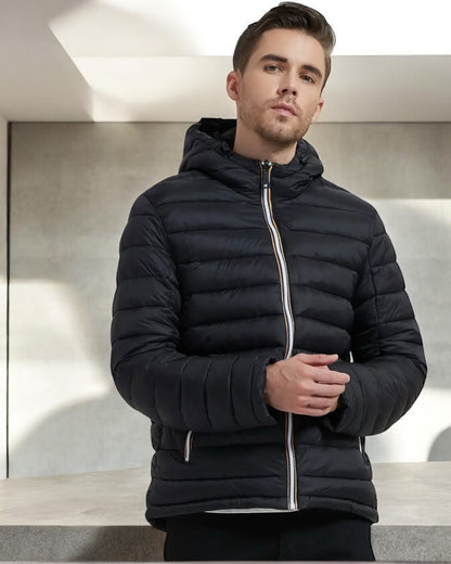 Doudoune à capuche HOMME courte imperméable et réversible matelassé noir