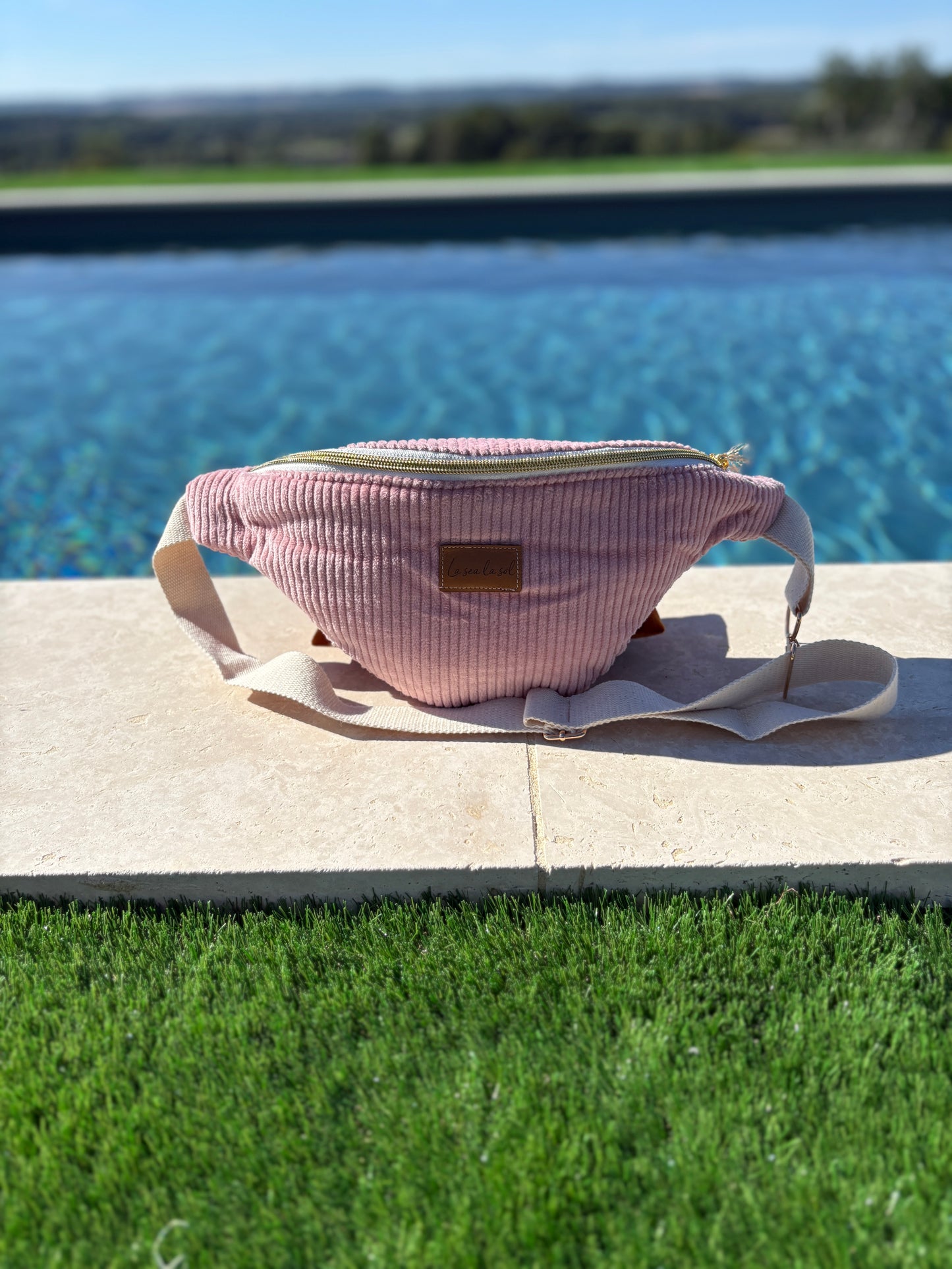 Sac banane tout velours rose pâle fait main