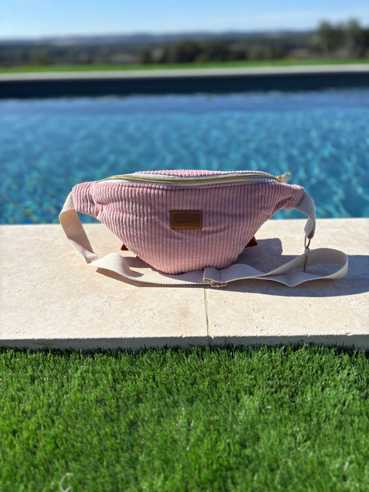 Sac banane tout velours rose pâle fait main