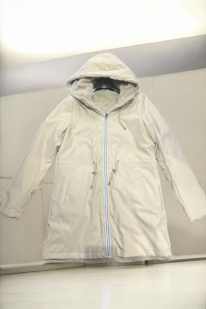 New Lolo - Manteau long beige réversible imperméable fourré fausse fourrure avec un cordon de resserrage à la taille - Curvy