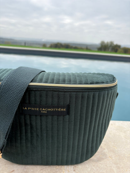 Sac banane en velours côtelé kaki “La P’tite cachottière”