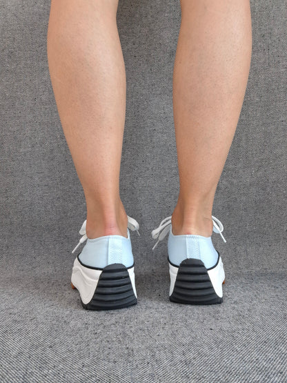 Chaussures baskets basses plate-forme tissu toile bleu