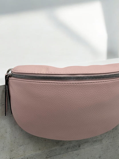 Sac banane simili cuir rose pâle double fermeture