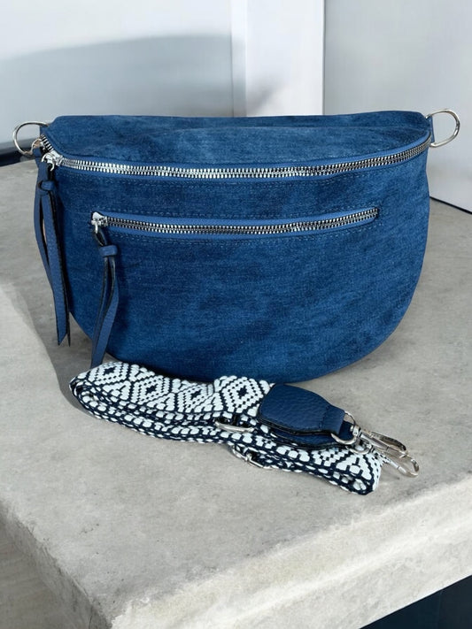 Sac banane en tissu jean bleu foncé 2 poches