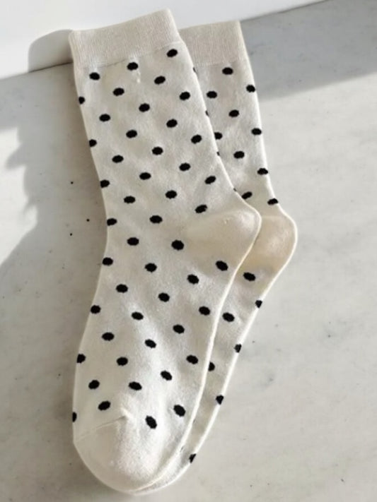 Nouveautés - Chaussettes blanches en coton à motifs pois noirs