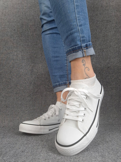 Chaussures baskets basses gris pailleté et blanc style converse