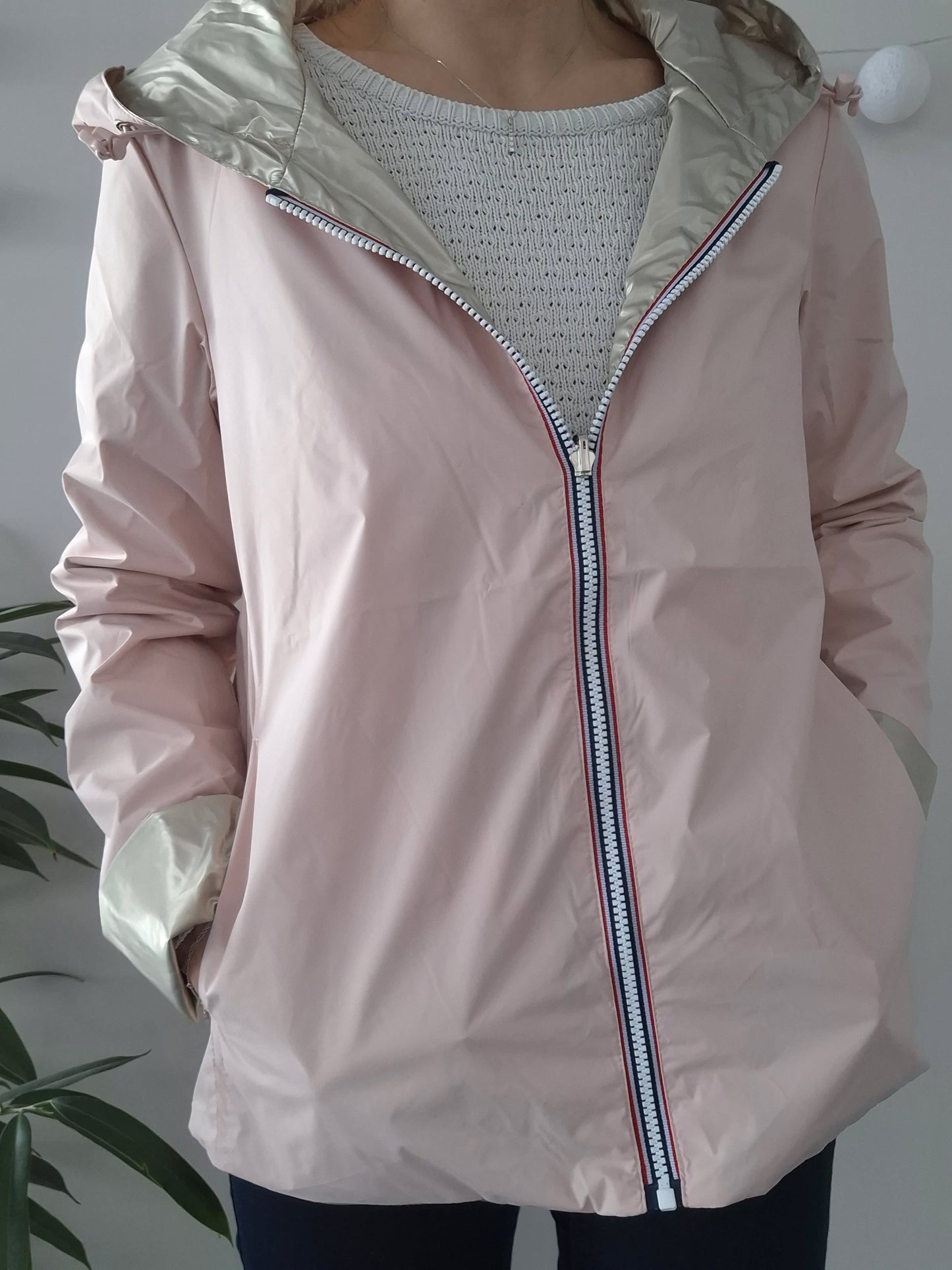 Laura Jo - Imperméable réversible court sans garnissage ouate couleur rose nude/doré