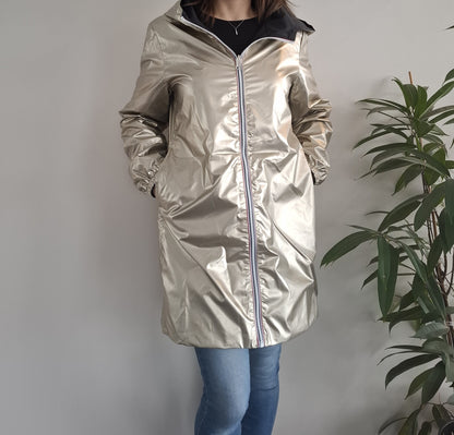 Melya Melody - Manteau léger long réversible imperméable noir doré