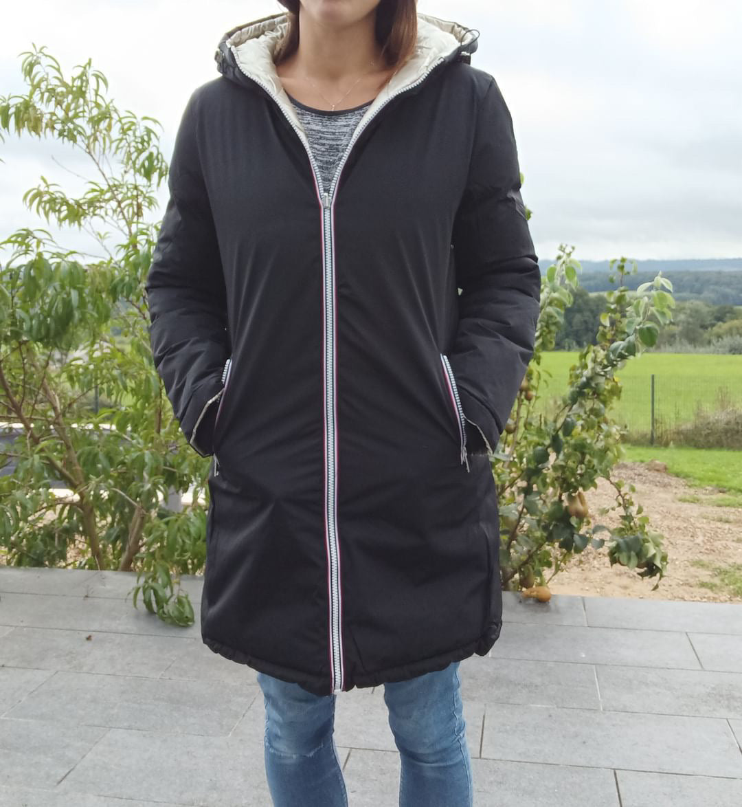 Melya Melody - Manteau long réversible et imperméable matelassé noir/doré