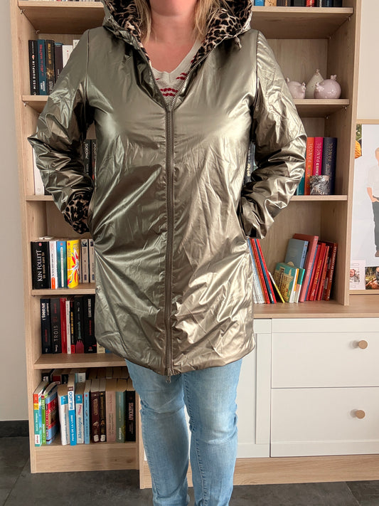 Laura Jo - Imperméable bronze réversible leopard long mi-saison garnissage ouate