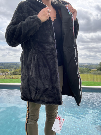 New Lolo - Manteau long kaki réversible imperméable fourré fausse fourrure - Curvy