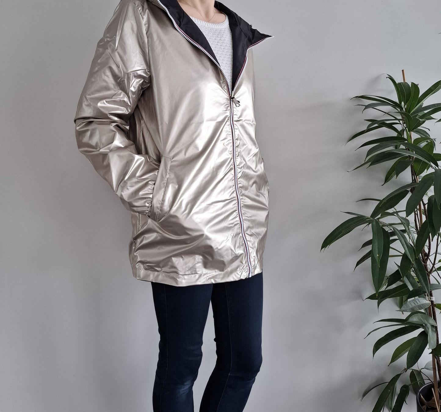 Manteau imperméable réversible mi-long léger Noir/doré