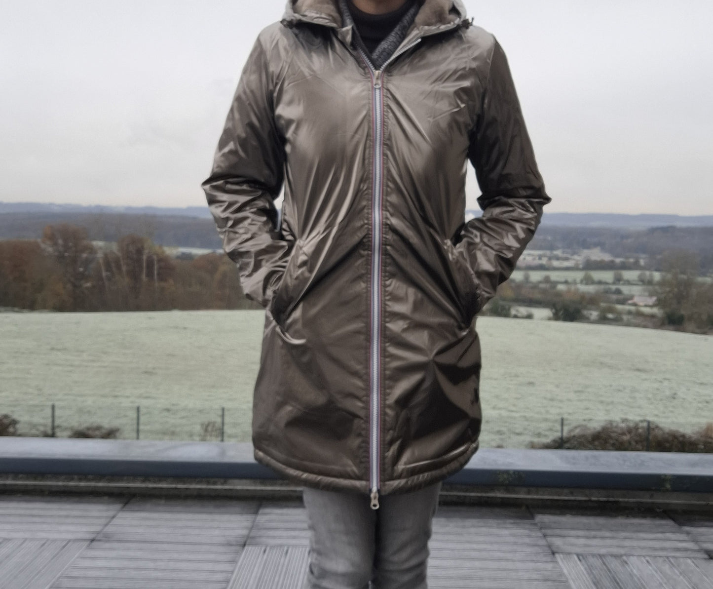 Laura Jo - Imperméable long doublé en fausse fourrure couleur bronze